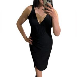 Black V-Neck Midi Dress